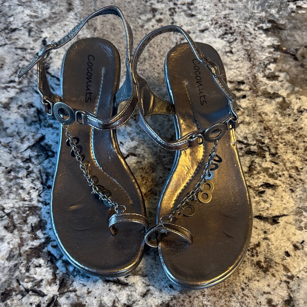 Coconuts by Matisse Bronze Metallic Chain T-Strap Slingback Sandals